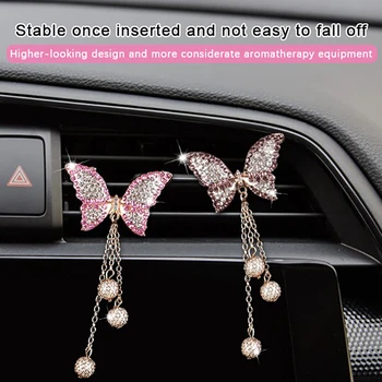 1PC Butterfly Car Air Vent Clip Air Freshener Car Decor Air Outlet Bling Diamond Butterfly Car Accessories Interior For Woman