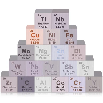 20 gabalas elementų-kubo rinkinys Periodinė elementų lentelė Grynas volframas-kubas, kaip parodyta Metalas elementų kolekcijai Kalėdinė dovana