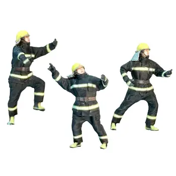 3x miniatiūrinių ugniagesių figūrėlių kolekcijos modelis Traukiniai Žmonių figūros Diorama lėlių nameliui 