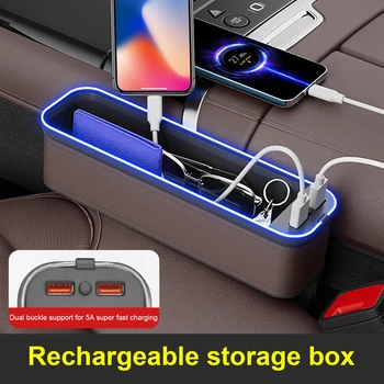 Automobilio įtrūkimų laikymo dėžutė su 2 USB įkrovikliu spalvingas LED sėdynės tarpo plyšys kišeninės sėdynės organizatoriaus kortelės telefono butelių puodelių laikiklis