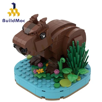 BuildMoc Capybara modelio statybinių blokų rinkinys Miško gyvūnų vanduo Kiaulės Medis 