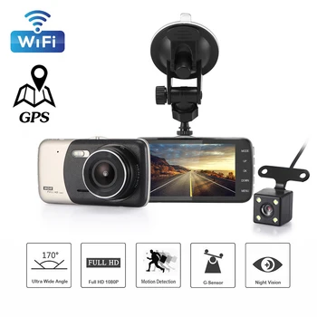 Car DVR WiFi GPS Full HD 1080P Dash Cam Transporto priemonės kameros diskas Vaizdo registratorius Black Box Naktinis matymas Automatinis prietaisų skydelis GPS Registar