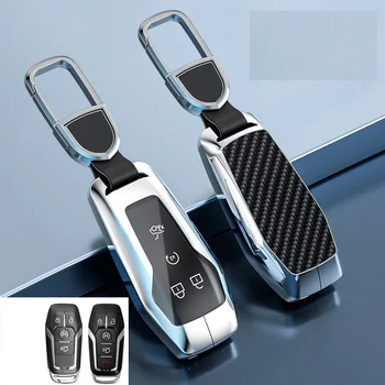 Carbon Fiber Alloy Car Remote Key Fob Case Key Cover for Ford Fusion Mondeo Mustang F-150 Explorer Edge