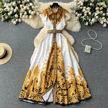 Fashion Round Neck Užsikabinęs gėlių siuvinėjimas Suknelė trumpomis rankovėmis moteriškai vasarai Naujo dizaino juosmuo Arti prašmatnios biuro suknelės