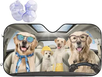 GADZILLE Juokingi šunys Animal Car Saulės atspalvis Priekinio stiklo naujovė Šeimos automobilio skydelis automobiliui Sulankstomas priekinis automobilio langų atspalvis Laikykite Vehic