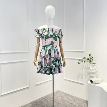 Gėlių atspaudas Be rankovių A-line Patchwork Mini suknelė Aukšta kokybėNaujas atvykimas 2023 m Moterys Natūralus medvilninis audinys
