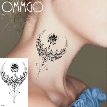 Gėlių mėnulio geometrinis trikampis Laikinas tatuiruočių popierius vyrams Moterys Kūno meno ranka Atgal Tatoo Netikras 3D tatuiruotės lipdukas