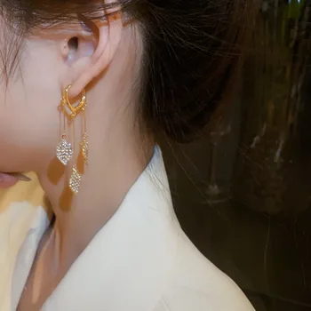 ilgos dovanos ausų aksesuarai Fėjos puokštė Temperamento lapų forma Kabantys auskarai Moteriški auskarai Korėjietiško stiliaus ausų lašas