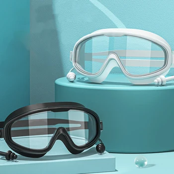 Lauko maudymosi akiniai Ausų kištukas 2 in 1 Rinkinys suaugusiųjų apsaugai nuo rūko apsauga nuo UV spindulių Plaukimo akiniai su ausų kištukais vyrams ir moterims