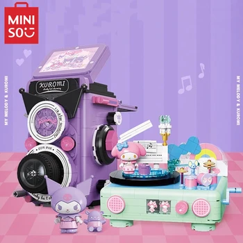 MINISO Sanrio statybinio bloko modeliavimas Kuromi fotoaparatas mymelody įrašų grotuvo modelis surinkta vaikų žaislinė gimtadienio dovana