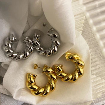 Modern Jewelry 925 Silver Needle Cool Style Metalinės tekstūros lankelio auskarai moterims Mergaičių vakarėlis Dėvėti 2023 m. Tendencija Nauja