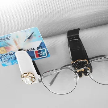 Nešiojami automobilių akinių dėklai Bilietų kortelės spaustukas Meškos gėlių dekoravimas Skydelis Nuo saulės akinių laikiklis ABS akiniai nuo saulės Akinių laikiklis