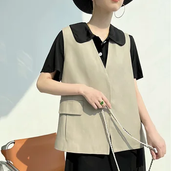 Normcore/Minimalistinė vakarietiško stiliaus liemenė Moterys tikros 100% odinės juodos smėlio spalvos laisva liemenė Mujer megztinis Manteau berankovis Džekas