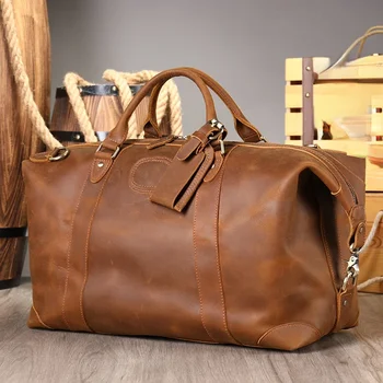 Personalizuotas rankų darbo pašėlęs arklio odos duslintuvo krepšiai Didelės kelionės Vyrų savaitgalio krepšys Holdall Atostogos