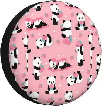 Pink Cartoon Braškių panda padangų dangtis vandeniui atsparus dulkėms atsparus atsarginių padangų dangtelis Asmeniniai ratų dangteliai Universalios transporto priemonės padanga