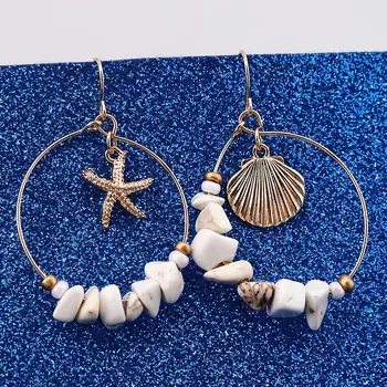 Sea Shell auskarai moterims Aukso spalva Madingas metalinis apvalkalas Cowrie pareiškimas Pakabinti auskarus 2023 m Nauji vasaros paplūdimio papuošalai