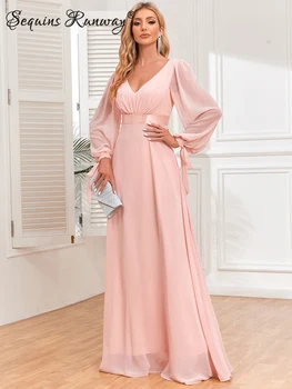 Seksuali be nugaros rožinė maxi šifono vasaros suknelė moterys elegantiškos ilgos pamergės vakarinės suknelės prabangi gimtadienio vakarėlio suknelė vestidos