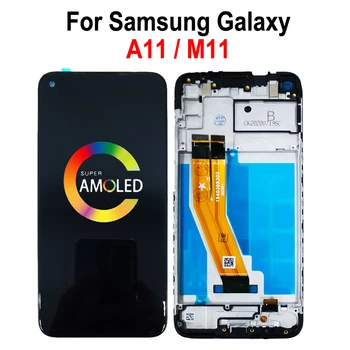Super AMOLED LCD skirtas Samsung Galaxy A11 A115 SM-A115F/DS A115M LCD ekranas M11 M115F Ekranas Jutiklinis skaitmeninimo įrenginys Surinkimas su rėmeliu