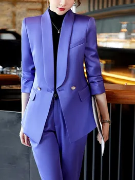 TwoPiece Set For Women Office Advanced Sense Dames Suit 2023 Winter Dubbele Rij Knopen Kraag Blazers Elegante Casual Broekpakken