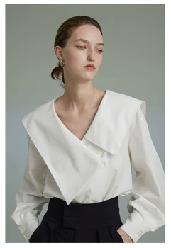 VITALITYEC Balti marškiniai su V formos kaklu Moterys Rudens ilgomis rankovėmis dizainas Liekninantis aukščiausios klasės temperamentas Viršuje moterims