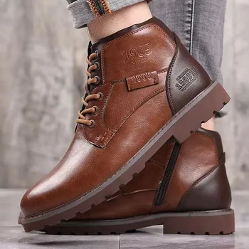 Vyriški kulkšnies batai Natūralios odos aukštakulniai vyriški batai Lauko laisvalaikio batai Madingi darbo batai Odiniai batai 2024Nauja rudens žiema