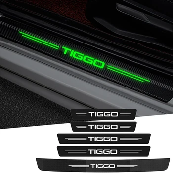 Šviečiantis anglies pluoštas Automobilio vidinių durų slenksčio lipdukai Galinės bagažinės slenksčio apsaugos plėvelė Chery Tiggo logotipui 2 3 5 7 8 3X 5X