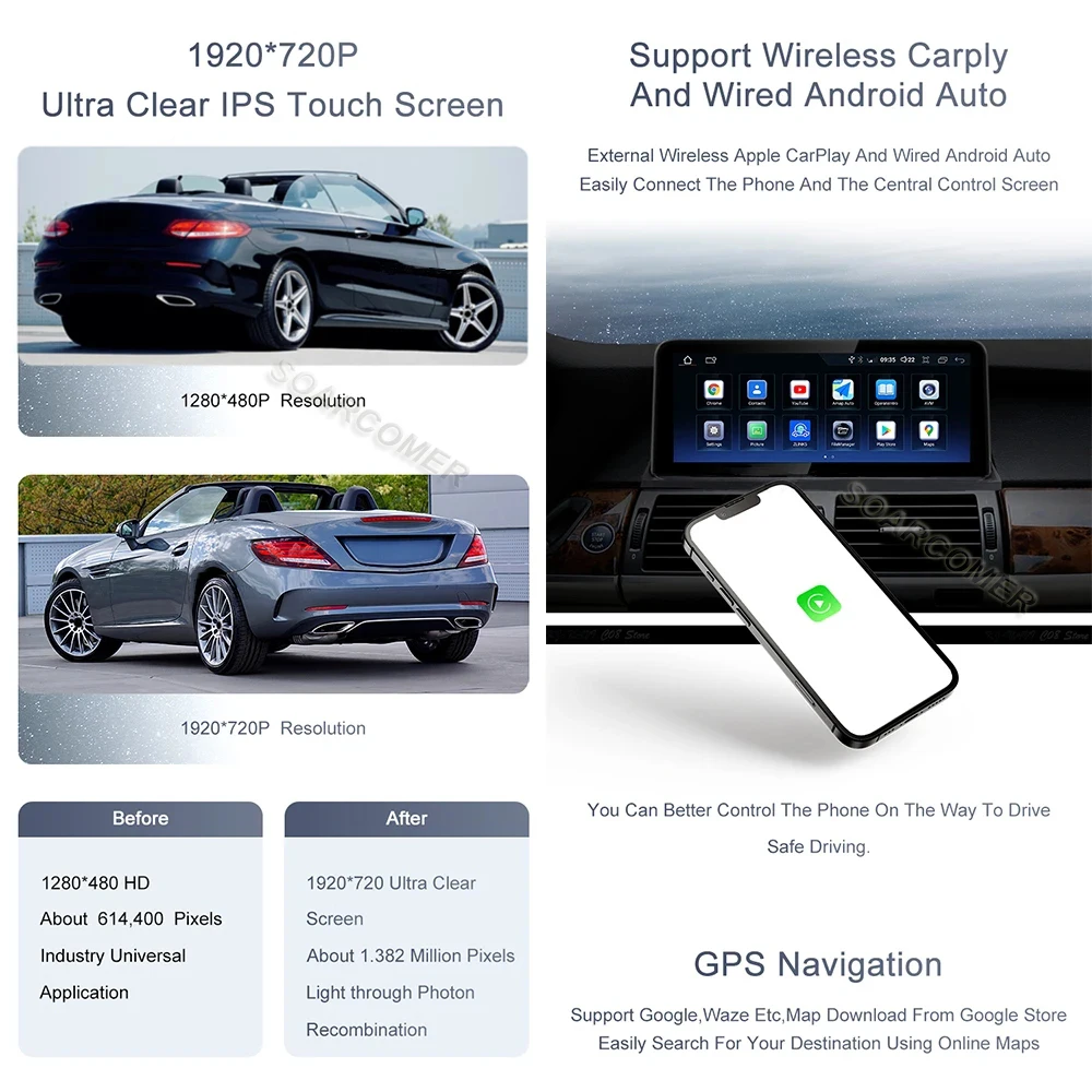 14.5 colių HD 2560*720P ID8 Android 13 Skirta BMW 5 serijos F10 F11 2010-2017 belaidis Carplay Auto Multimedia 4G GPS navigacijos DSP