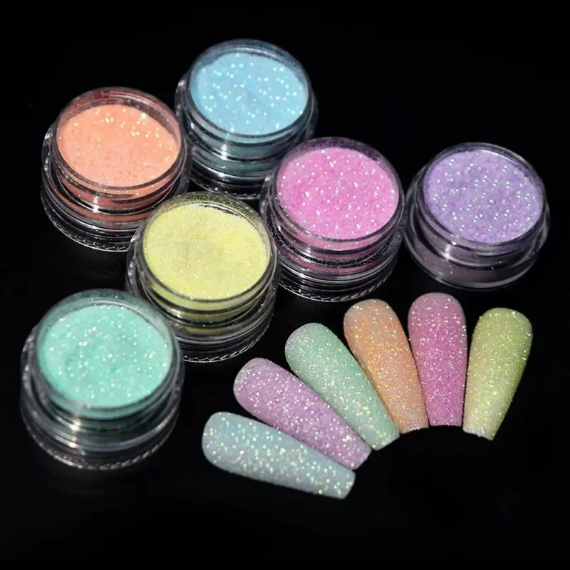6 spalvų rinkinys Saldainių megztinio efektas Nagų blizgučiai Blizganti cukraus dulkių pudra Chromo pigmentas manikiūrui Lako nagų dailės dekoracijos