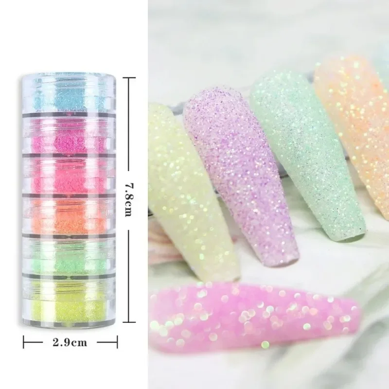 6 spalvų rinkinys Saldainių megztinio efektas Nagų blizgučiai Blizganti cukraus dulkių pudra Chromo pigmentas manikiūrui Lako nagų dailės dekoracijos