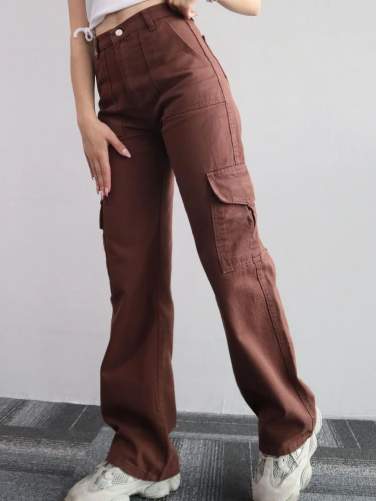 Cargo Pants Women Cotton 2023 New In Autumn Korean Style Streetwear Y2K Casual Black All Match Straight Baggy Kelnės moterims