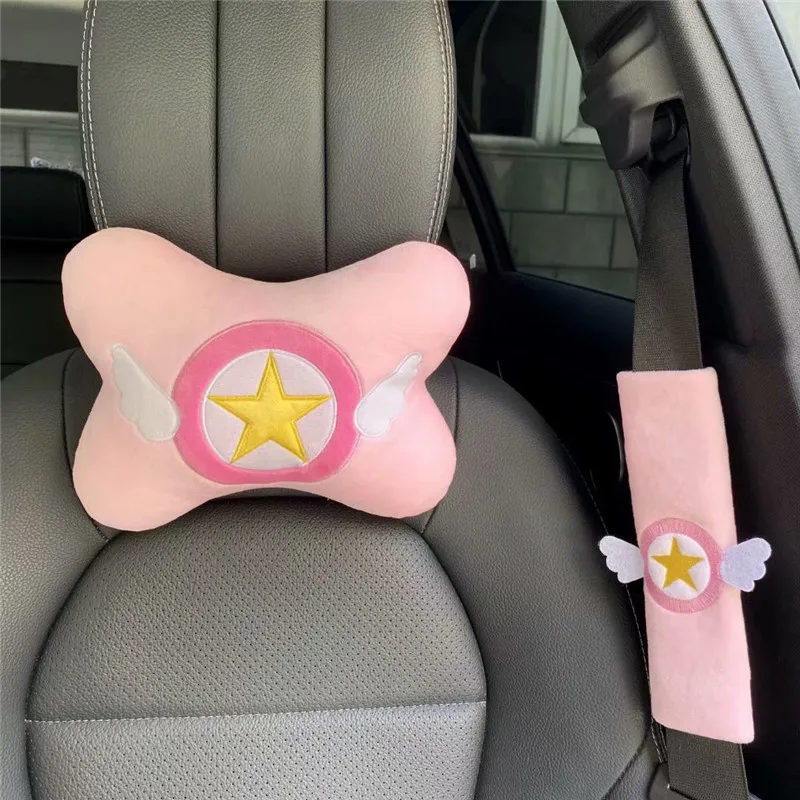 Cute Star Wing Stiliaus automobilių aksesuarai 2023 Baby Safety Belt Cover Neck Pillow Seat Cushion Interior Decoration Woman