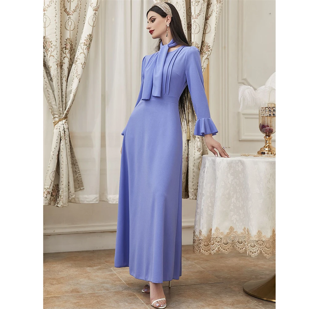 Fashion Abaya Women Muslim Ruffle Sleeve Long Maxi Suknelės Turkija Kaftan Islam Party Gown Dubai Evening Ladies Jalabiya Vestidos
