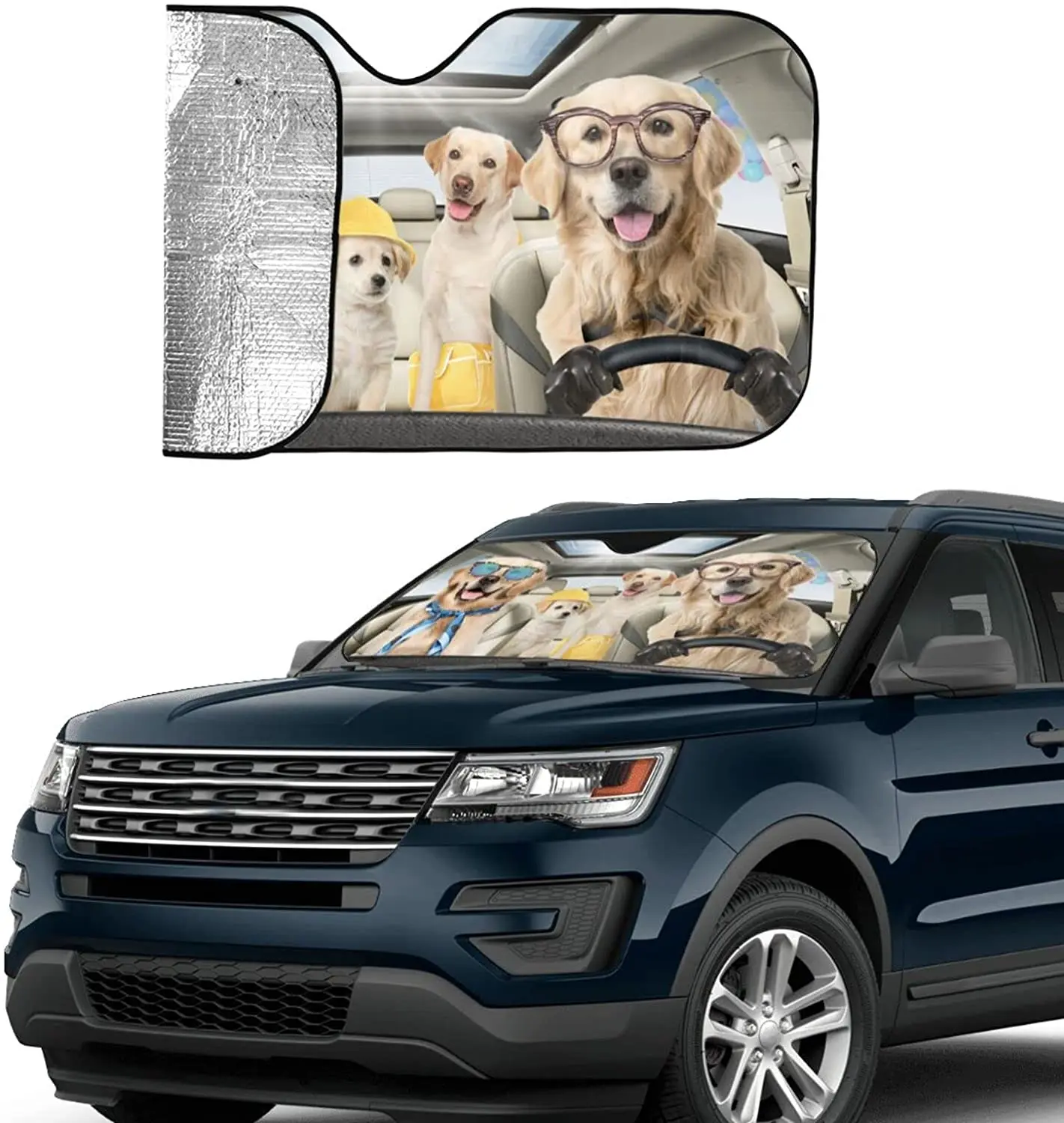 GADZILLE Juokingi šunys Animal Car Saulės atspalvis Priekinio stiklo naujovė Šeimos automobilio skydelis automobiliui Sulankstomas priekinis automobilio langų atspalvis Laikykite Vehic