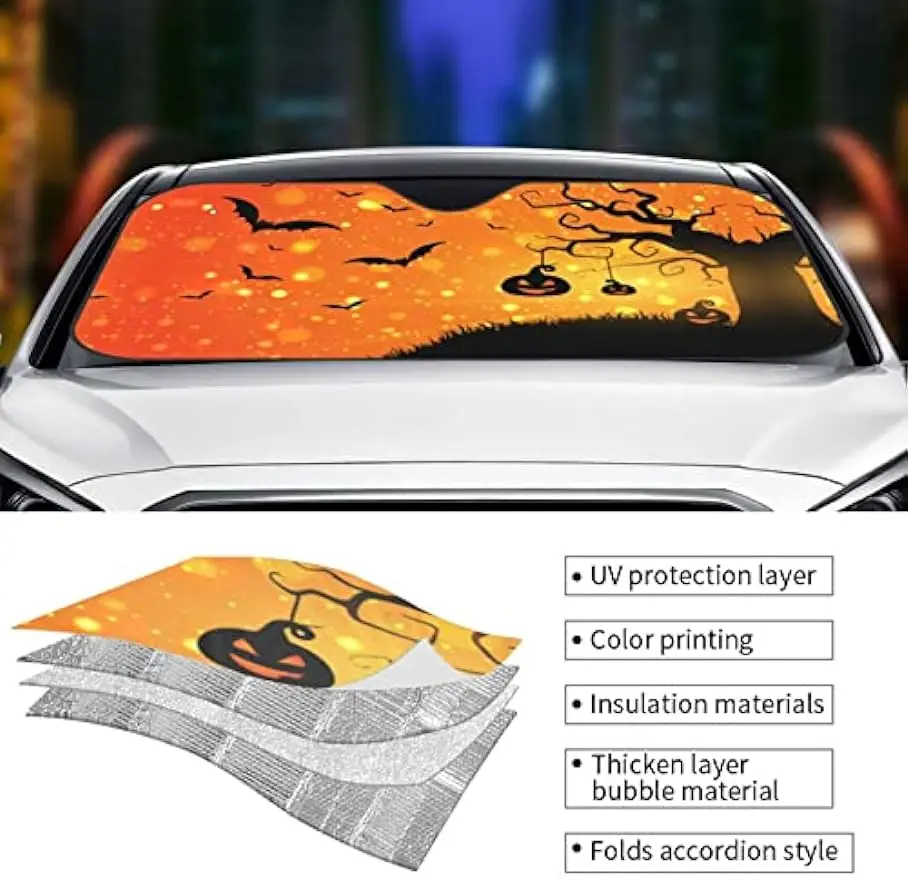 Helovino moliūgai Šikšnosparniai Priekinis stiklas Automobilio apsauga nuo saulės Automobilio saulės atspalvis priekiniam langui Automatinis skydelis nuo saulės Apsauga nuo karščio blokuoja spindulius