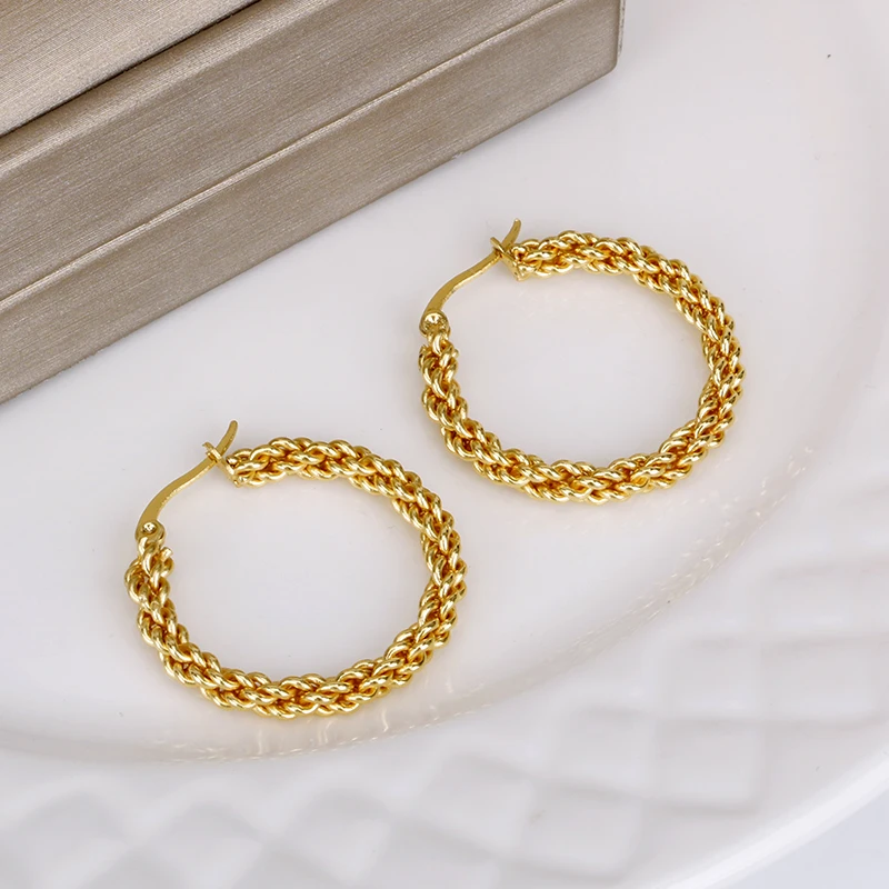 Hgflyxu aukso spalvos nerūdijančio plieno pynimo auskarai moterims Aukštos kokybės ausų papuošalų mada Nauja 30mm