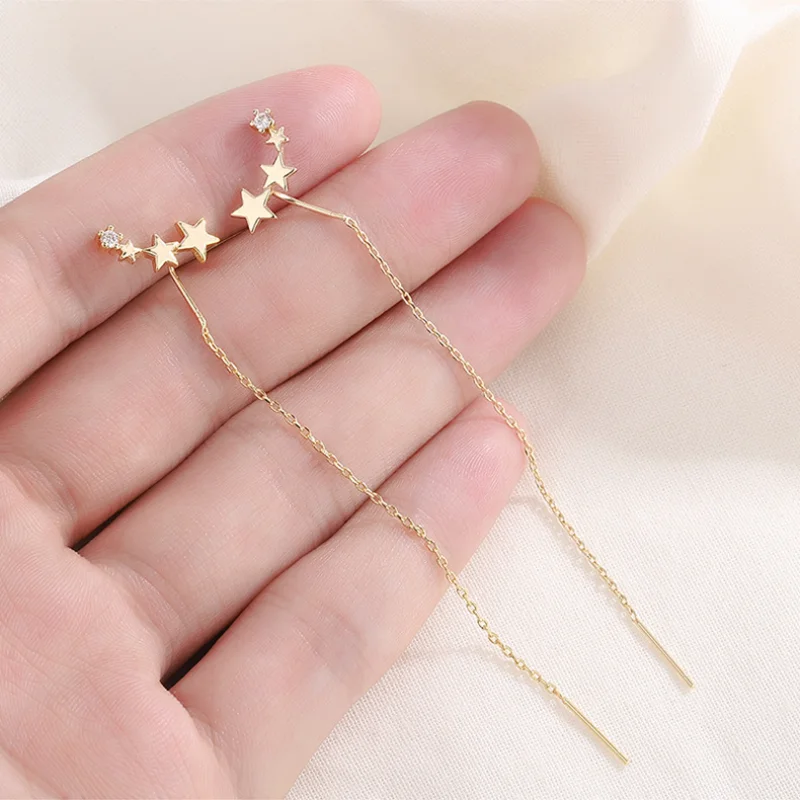 Korėjos mados ilgi puokštės lašo auskarai moterims Grandininių siūlų žvaigždės linijos auskarai Tiesūs kabantys pakabukai Auskarai 2023 papuošalai