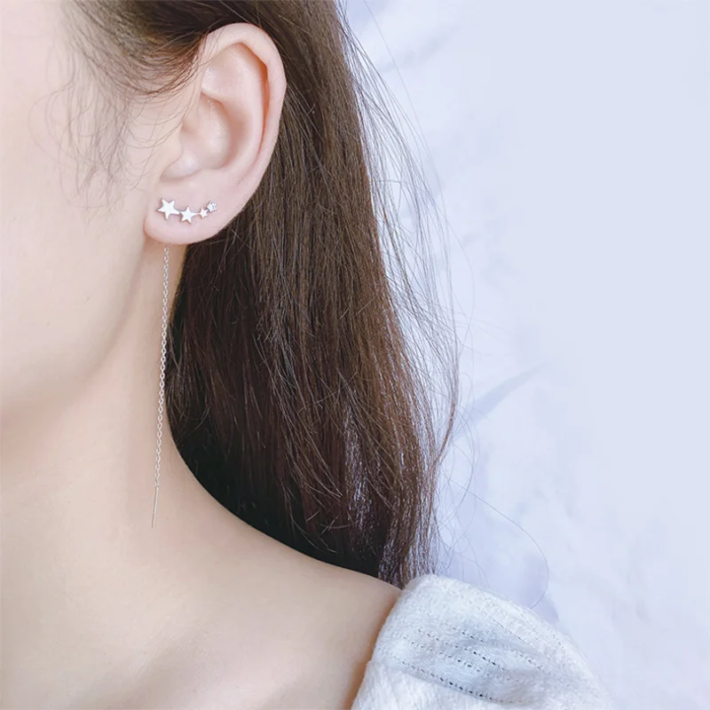 Korėjos mados ilgi puokštės lašo auskarai moterims Grandininių siūlų žvaigždės linijos auskarai Tiesūs kabantys pakabukai Auskarai 2023 papuošalai