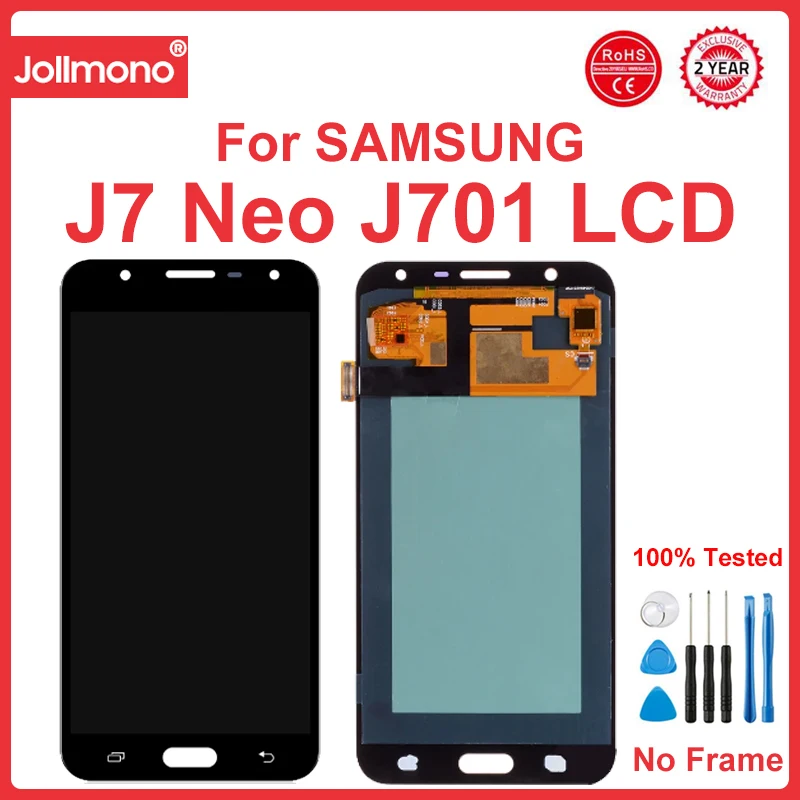 Super AMOLED J701 ekranas, skirtas Samsung Galaxy J7 neo J701 J701F J701M J701MT LCD ekranas Jutiklinio ekrano surinkimas