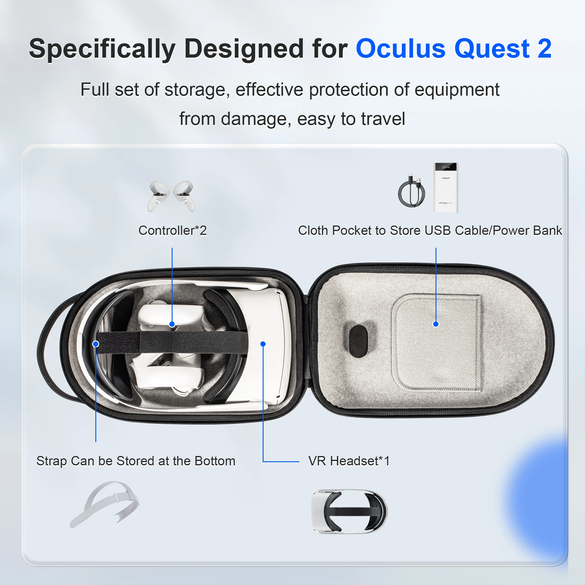 VR prabangus nešiojimo dėklas, skirtas Oculus Quest2 nešiojamam krepšio vairo lagaminui Meta Quest 3 priedai kelioninė dėžutė
