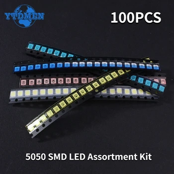 100PCS 5050 SMD LED Super Bright SMD šviesos diodai Diodai Balta raudona geltona žalia mėlyna komplektas