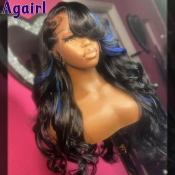 1B/Blue Highlight Wig Glueless Wear Go 13X6 13x4 Nėrinių priekiniai perukai moterims 200% tankis 6X6 uždarymo kūno banga Žmogaus plaukų perukai