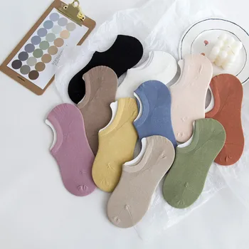 1PR Naujos vasaros plonos saldainių spalvos silikoninės neslystančios nematomos valčių kojinės Aptemptos grynos medvilnės kojinės