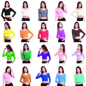 2023 Vasaros moterys Modal Crop Tops ilgomis rankovėmis Tee Top Round Neck Slim Solid Color T-Shirts Casual Tops Under Tops Basic Tops