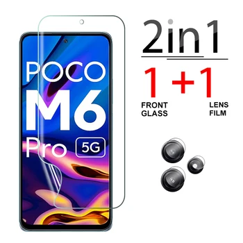 2in1 HD apsauginė plėvelė skirta Xiaomi Poco M6 Pro 5G fotoaparato objektyvo apsauginis stiklas Pocophone M6pro M 6pro hidrogelio plėvelė 6,79 colių