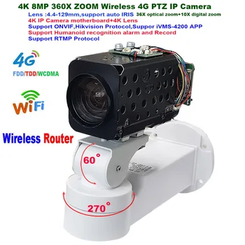 4K 8MP 360X priartinimas 4G Wifi PTZ IP kamera Automatinis IRIS Hikvision protokolas RTMP IVM4200 P2P ONVIF IMX415 SD kortelė Max 256GB