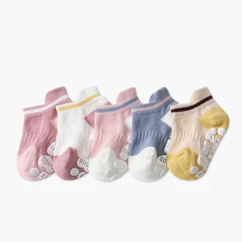5 poros/partija Neslystančios kulkšnies kojinės kūdikiams su guminėmis rankenomis Medvilniniai vaikai Žemo kirpimo kojinės berniukams Mergaitės Mažylis Naujagimio grindų kojinės