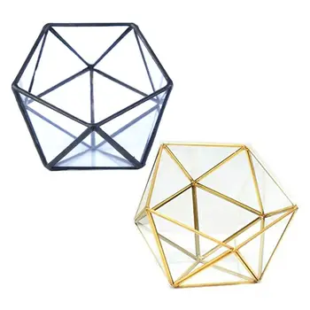 50JB Šiuolaikinė meninė skaidraus stiklo papuošalų dėžutė Geometrinė Pentagono forma Sultingos samanos