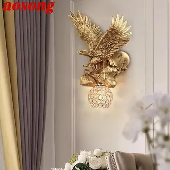 AOSONG Modern Resin Eagle Wall Lamp LED Gold Creative Crystal Sconce Lights Dekoras namams Svetainė Miegamasis Veranda