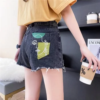 Aptempti anime moteriški džinsiniai šortai Skinny Cute Print Kawaii Mini Graphic Booty Sexy Short Pants for Woman To Wear Fashion XL Jeans