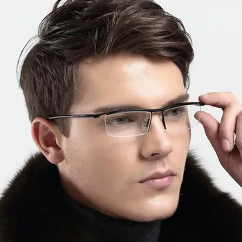 Aukščiausios klasės akiniai Madingi trumparegystės akiniai Vyriški itin lengvi gryni titano pusės rėmelio akiniai P8189 Antakių vielos rėmo sportinis stiklas